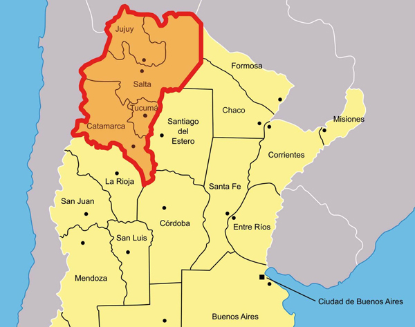Cartina regione Nord occidentale dell'Argentina