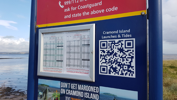Pannello informativo all'inizio del percorso per Cramond Island