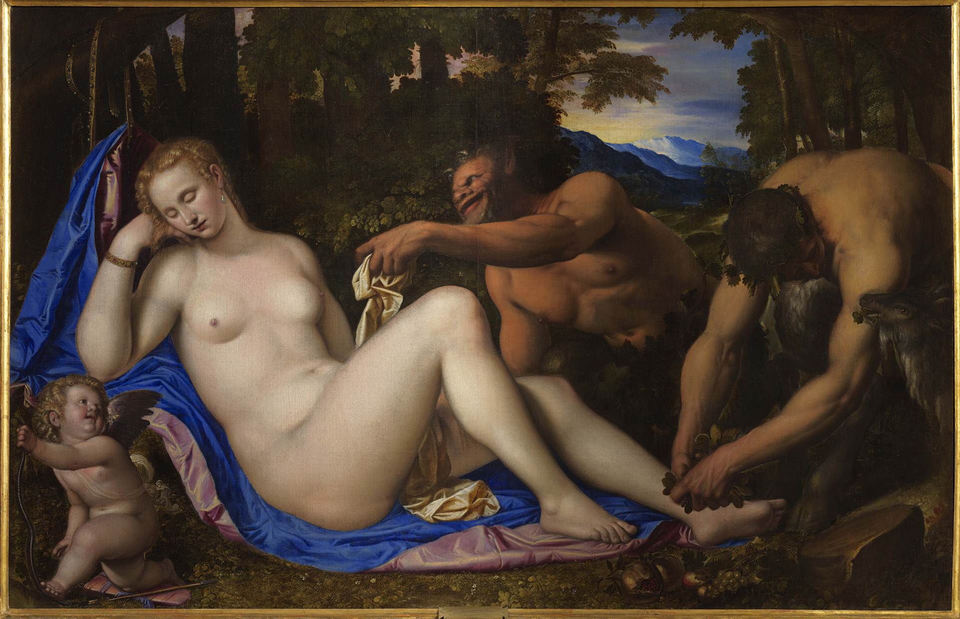 3) Simone Peterzano, Venere e Cupido con due satiri in un paesaggio, 1570, olio su tela, Accademia di Brera
