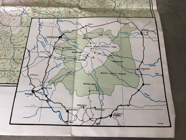  La mappa anni Settenta delle routes verso il Monte Kenya