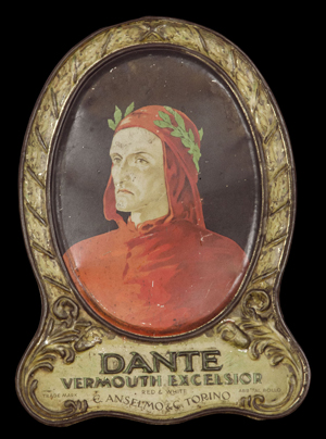 Anonimo, Dante Vermouth Excelsior (Anselmo & C., Torino), 1925 c, latta litografata, Torino, Collezione Soleri