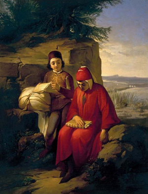 Annibale Gatti Dante in esilio olio su tela 80x70cm 1854