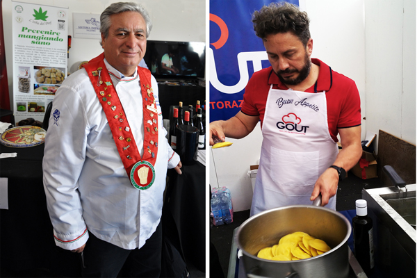 A sx lo chef Giovanni Montemaggiore-a dx assaggio di ravioli