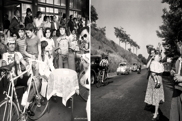  A sx Italo Zilioli a Olevano Romano- a dx gente in attesa dei corridori nel 1958