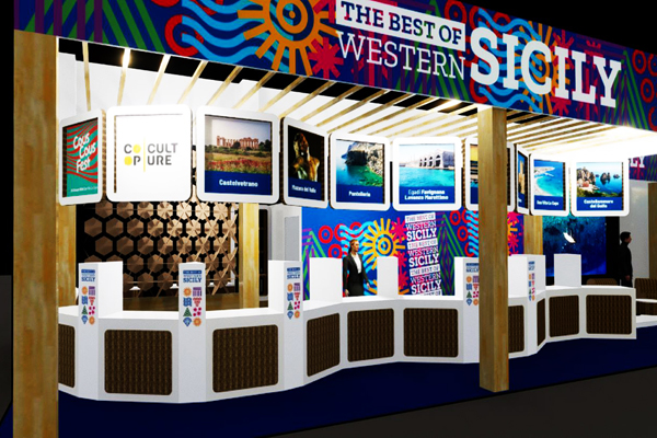  Rendering dello stand della Sicilia occidentale alla Bit