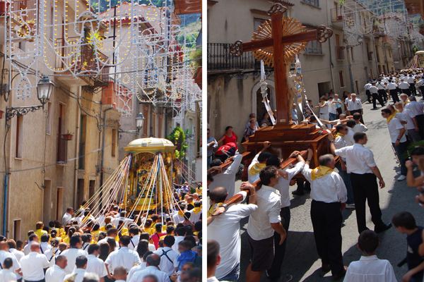 Il SS. Crocifisso e S. Leone in processione verso la parte bassa del paese